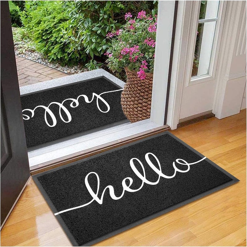 EARTHALL Door Mat 2-Pack Outside Inside Hello Doormat 30"x17.5" Durable Floor Mat Non Slip Mat Ultra Absorb Mud Easy Clean Front Doormat for Garage, Entryway, Patio, High Traffic Areas, Black - Image 1